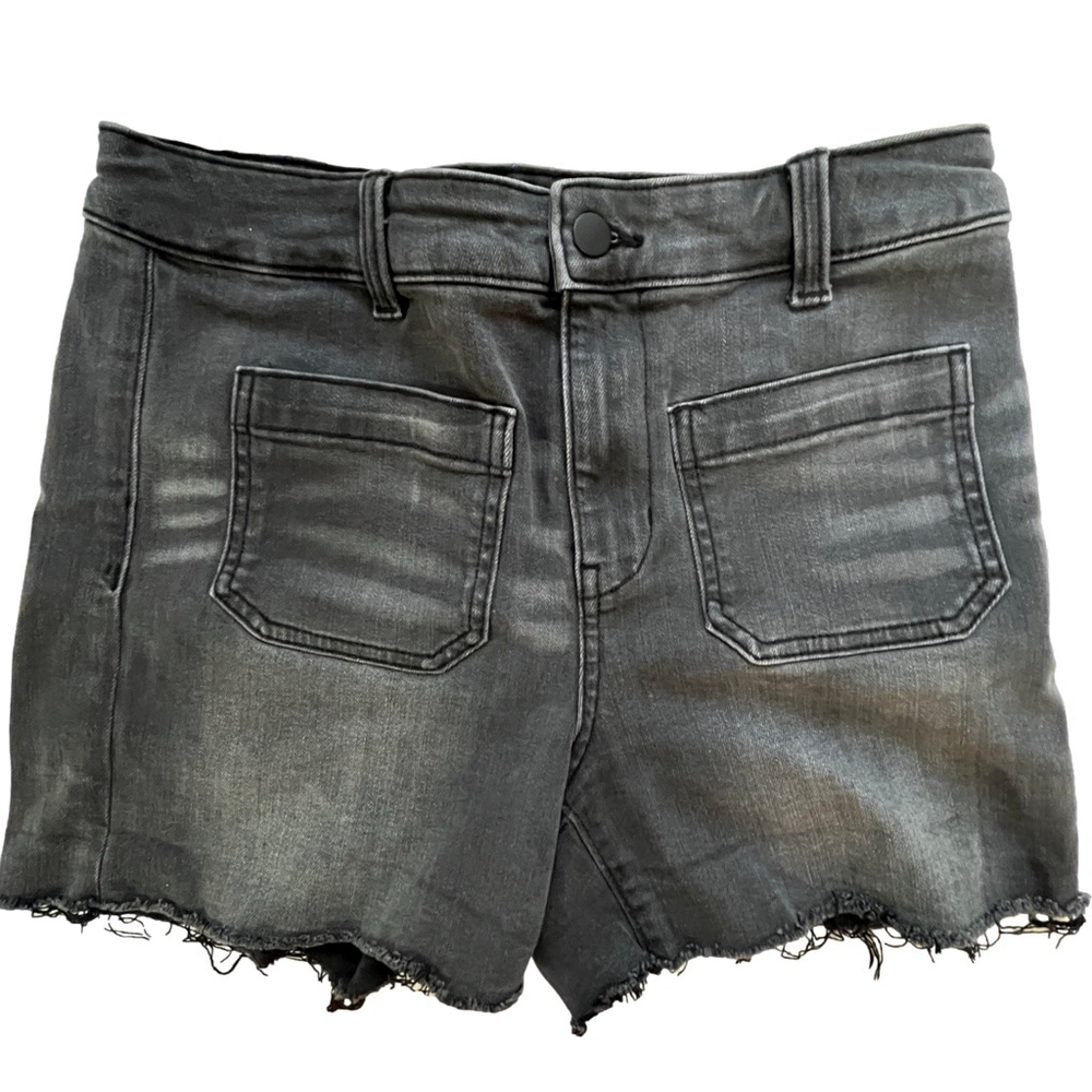 High Rise Denim Shorts Gray Women's Size 8 Far West Distressed Fringe